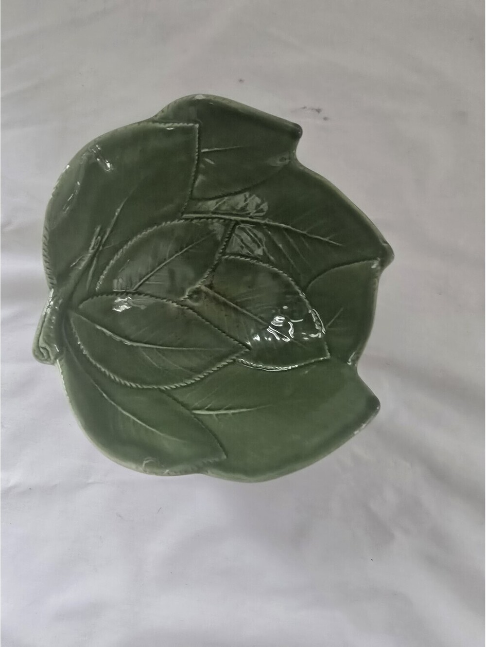 For T: Vintage Majolica small green bowl Hand Paint Italy Lemon leaf ceramic